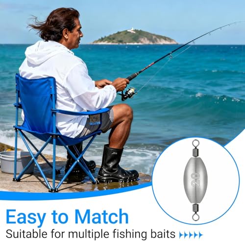 Inline Trolling Weights with Swivel, Fishing Sinkers for Catfish Bass Saltwater Freshwater, Anti-Twist Smooth Rolling Egg Sinker Design, Assorted Sizes Fishing Weights Kit(20g/60g)