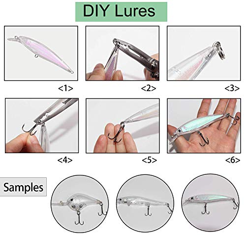 Unpainted Fishing Lures Making Kit DIY Blank Lures Crankbaits Minnow Jerkbait Hard Bait Set with Treble Hooks, Split Rings, Lure Eyes, Lure Stickers Lure Making Supplies Make Your Own Fishing Lures - style: 276pcs Lure Making Kit