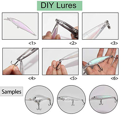 Unpainted Fishing Lures Making Kit DIY Blank Lures Crankbaits Minnow Jerkbait Hard Bait Set with Treble Hooks, Split Rings, Lure Eyes, Lure Stickers Lure Making Supplies Make Your Own Fishing Lures - style: 276pcs Lure Making Kit