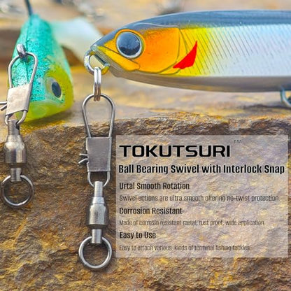 Ball Bearing Snap Swivels Fishing Saltwater Freshwater Snap Swivels Fishing Tackle Swivel with Interlock Snap Clips Stainless Steel Black - size: #3 (33Lbs) 25Pcs