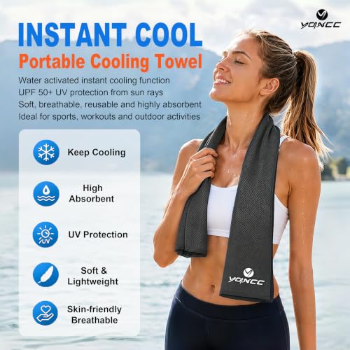 YQXCC 4 Pack Cooling Towels (47"x12"), Ice Cool Neck Towel, Soft Breathable Microfiber for Yoga, Golf, Gym, Running, Camping & Hot Weather - color: Dark Gray 4 Packs