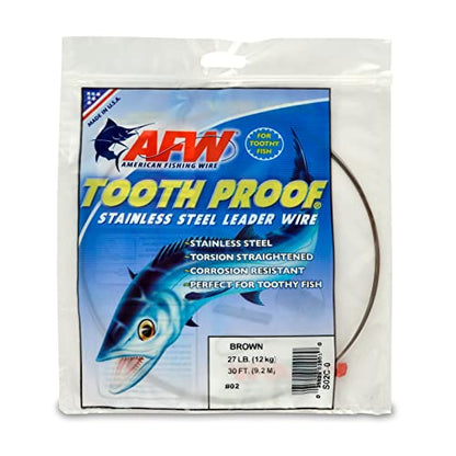 AFW Tooth Proof Stainless Steel Single Strand Hard Leader Wire - Bright and Camo for Shark, Barracuda, King Mackerel, Wahoo, Snook Bite Protection for Toothy Critters, Rigging Baits and Lures - color: Camo, style: #2, 27 Lb Test, 30 Ft