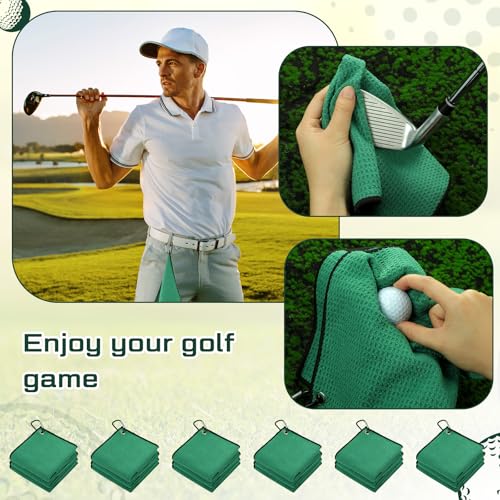 Batiyeer 12 Pcs Golf Towel Bulk for Golf Bags Microfiber Fabric Towel with Clip Waffle Pattern, Fitness, Camping, Hiking, Yoga - color: Dark Green