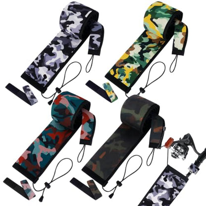 Pawfly Neoprene Fishing Rod Sleeve with Straps, Resistant Fishing Rod Socks | Lightproof Fishing Pole Sleeves, Fishing Rods Sleeve, for Transport, Storage, Protect Casting, Trolling & Spinning Rods - size: 65" - 4 Pack (w/ 4 Straps)