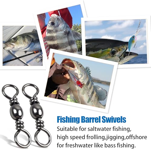 Barrel Swivels Stainless Steel Fishing Swivel Brass Black Nickle Barrel Fishing Swivel Solid Ring Fishing Tackle Line Connector Freshwater Rolling Swivels 35lb-165lb - size: #10 (35lb) 50pcs