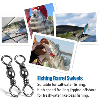 Barrel Swivels Stainless Steel Fishing Swivel Brass Black Nickle Barrel Fishing Swivel Solid Ring Fishing Tackle Line Connector Freshwater Rolling Swivels 35lb-165lb - size: #8 (44lb) 50pcs
