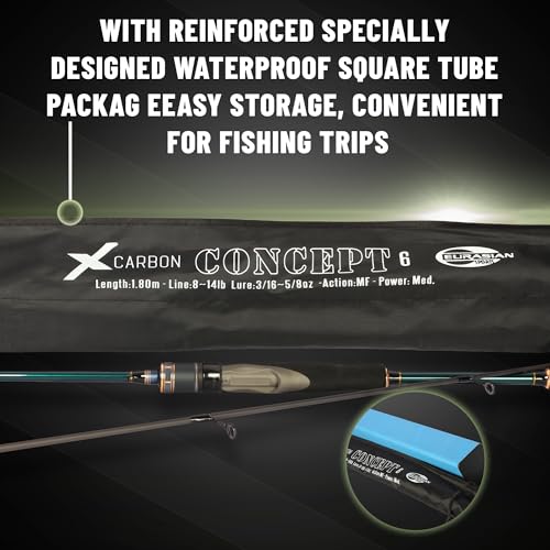 Eurasian Sports Medium Spin&Cast Fishing Rod Graphite Bass Fishing Rods Carbon 2 Piece Spinning Pole, Anti-tangling Guide Ring Portable Baitcasting Fishing Rods for Freshwater, Saltwater, Trout, Bass - color: Concept-Spin-6FT