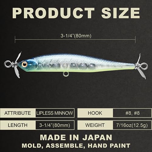 LUCKY CRAFT Screw Pointer 80 Fishing Lures for Bass, Smallmouth, Walleye, Rhymthic Action Spy Bait, Slow Sinking to 10ft Depth, Freshwater Fishing Gear and Tackle Accessories - color: 371 Bone Pro-Blue