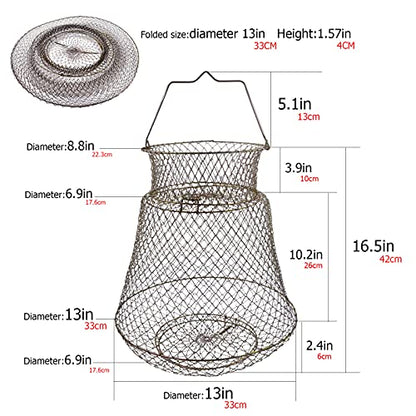 Metal Rustproof Collapsible Fish Basket - Robust and Easy to Use Net Cage for Live Fish