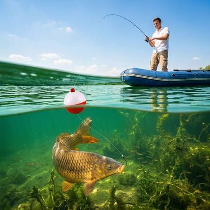 Coopay Fishing Bobbers 30Pcs-50Pcs/Lot Hard ABS Fishing Floats Set Snap on Float Red/White Bobbers Push Button Round Buoy Tackle Accessories - style: 0.5+1+1.25+1.5+2=50pcs