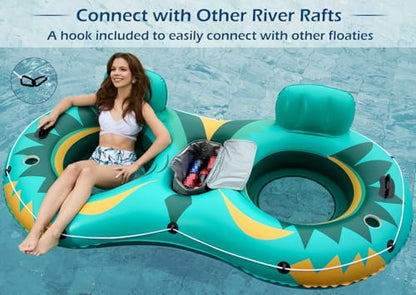 Jasonwell Inflatable River Tube Float - 2 Person Heavy Duty River Float Pool Floats with Removable Cooler Lake Water Tubes for Floating River Raft Lounge Floatie with 2 Cup Holders for Adults (Green) - style: Owl-Green