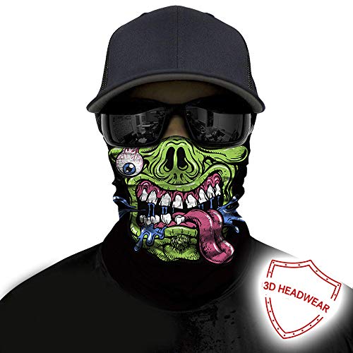 Obacle Bandana Face Mask Neck Gaiter Tube Mask Men Women for Sun Dust Protection - color: Skull Out-of-eye Green