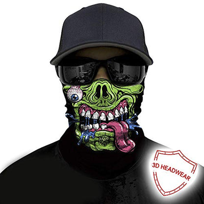 Obacle Bandana Face Mask Neck Gaiter Tube Mask Men Women for Sun Dust Protection - color: Skull Out-of-eye Green