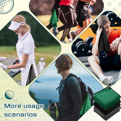 Batiyeer 12 Pcs Golf Towel Bulk for Golf Bags Microfiber Fabric Towel with Clip Waffle Pattern, Fitness, Camping, Hiking, Yoga - color: Black, Grey, Dark Green