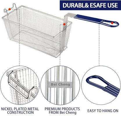 2PCS Deep Fryer Basket With Non-Slip Handle Heavy Duty Nickel Plated Iron Construction 13 1/4" x 6 1/2" x 6" Commercial Use