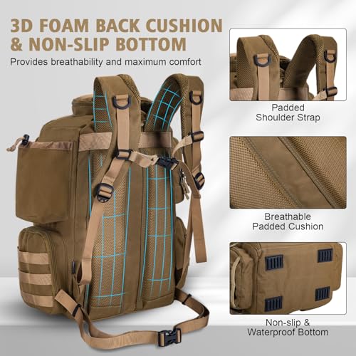 Goture Fishing Backpack,900D Water-Resistant Tackle Backpack with Rod Holders,45L Large Fishing Bag Storage Gear Tackle Bag with Rain Cover,Bottle Holder for Travel Camping Hiking(Without Tackle Box) - color: A2:45L Khaki(Without Tackle Box)