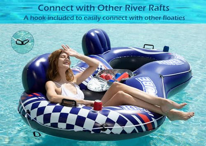 Jasonwell Inflatable River Tube Float - 2 Person Heavy Duty River Float Pool Floats with Removable Cooler Lake Water Tubes for Floating River Raft Lounge Floatie with 2 Cup Holders for Adults (D-Blue) - style: DoubleTube-Blue