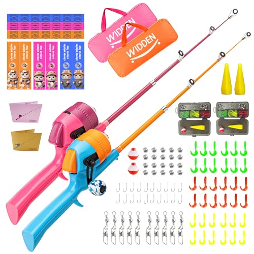 Kids Fishing Pole, Telescopic Fishing Rod, Toddler Collapsible Fishing Rod and Reel Combo with Tackle Box, Fishing Line, Bobber, and Soft Lures for Boy, Girl, Youth, Beginner, Over 4 Years Old - color: pink+orange