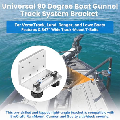 90° Boat Gunnel Track Mount Bracket for Rod Holders, Downriggers, Fish Finders & Marine Accessories, Aluminum Mounting Base for Lund, Ranger and Lowe Boats