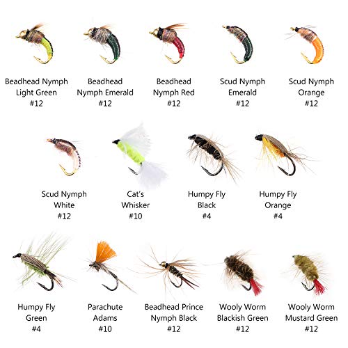 BASSDASH Fly Fishing Flies Kit Fly Assortment Trout Bass Fishing with Fly Box with Dry/Wet Flies, Nymphs, Streamers, Popper - style: 76 Pcs Assorted Trout Flies Kit