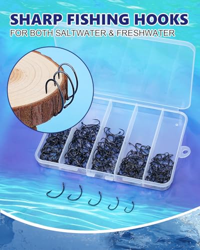 UCEC 190/220/260PCS Barbless Fishing Hooks, Carp Hooks Circle Curve Shank Fly Tying Fishing Hook Tackle Kit for Freshwater Saltwater Hair Rig Trout Size: 2# 4# 6# 8# 10# - size: 190PCS,2# 4# 6# 8# 10#