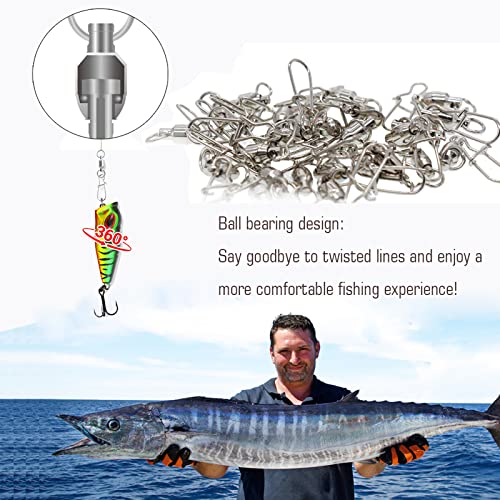 AMYSPORTS Duo Lock Snap Fishing Swivels Stainless Barrel Swivels Fishing Lure Snap Swivels Ball Bearing Swivels Fishing Tackle for Saltwater Fishing Freshwater Fishing - size: Size 5+5 (88lb) 50 pcs