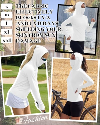 Xaatren 3 Pack Women's UPF 50+ Sun Hoodies with Face Mask Thumb Holes Quick Dry Fishing Shirts UV Protection Hiking Shirt - color: White, White, White, size: Small