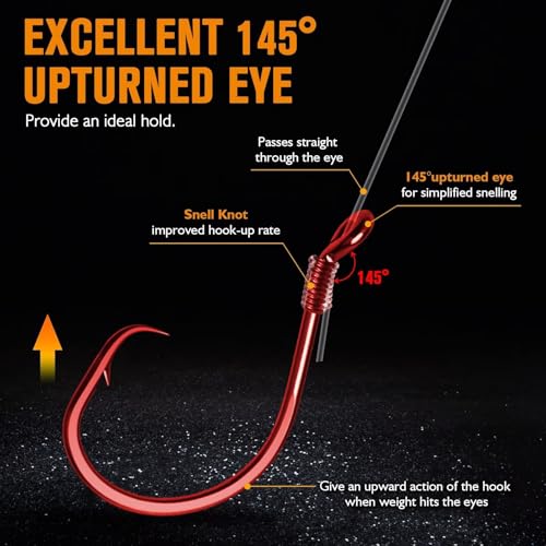 Dovesun Circle Hooks for Catfish 2X Strong 100PCS Catfish Hooks Octopus Circle Hooks Saltwater and Freshwater Black & Red Size 1/0-8/0 - color: Red, size: 2/0*100PCS