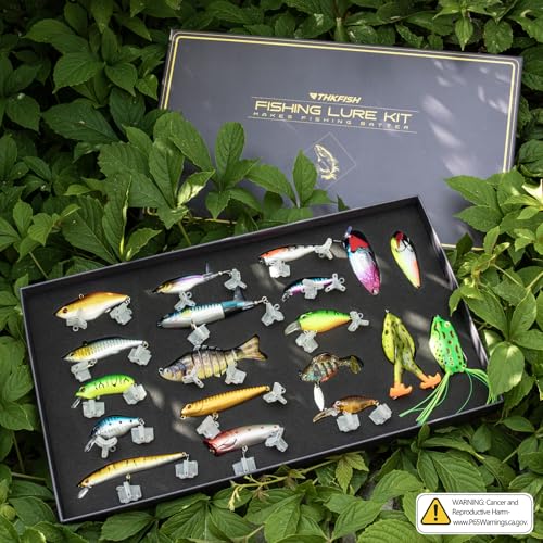 THKFISH Fishing Gift 19PCS Fishing Lures Kit Tackle Box Freshwater Catch All Fishing Kit for Bass, Trout, Crappie, Bluegill, Perch, Sunfish, Catfish, Perfect Fishing Lures Set for Men, Teens, Adults