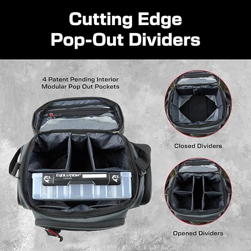 Evolution Fishing Largemouth 3.0 3600 Tackle Bag - Patent Pending Modular Pop Out Pockets, Grey, Tackle Storage, Molded Bottom, Heavy Duty Fishing Bag, Includes Deep Quiklatch Tackle Tray