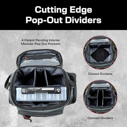 Evolution Fishing Largemouth 3.0 3600 Tackle Bag - Patent Pending Modular Pop Out Pockets, Grey, Tackle Storage, Molded Bottom, Heavy Duty Fishing Bag, Includes Deep Quiklatch Tackle Tray