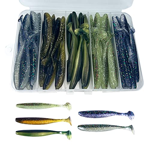 Paddle Tail Swimbaits,Soft Plastic Fishing Lures Swim Baits for Bass Fishing,30/50pcs with Box,Soft Plastic Swimbaits for Bass Trout Crappie Lures Kit for Saltwater Freshwater - color: B:2.75in/0.077oz-50pcs