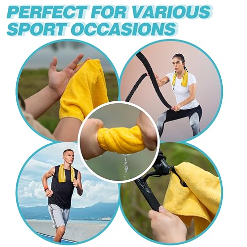 Microfiber Hiking Towels with Clip, Comfortable Cleaning of Sweat Skin or Hiking Accessories, 16” x 16”, Camping Towel (Yellow, Medium)