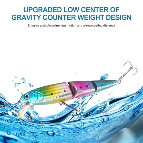 Whopper Fishing Lure for Bass：Popper Top Water Fishing Lures with Floating Rotating Tail Barb Treble Hooks Saltwater Freshwater Plopping Lures Kit - color: 5pcs 3 Jointed