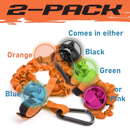 Gradient Fitness 2 Pack Kayak Paddle Leash, 5-8 Feet Stretchable Paddle Strap with Carabiner Secure Leash Lanyard Rope for SUP Kayak Canoe Paddle Fishing Pole Rod - color: Orange