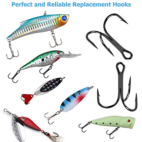 Fishing Treble Hooks Kit High Carbon Steel Treble Fishing Hooks Ring Set Strong Sharp Round Bend for Trout Bass Catfish Lures Baits Freshwater Saltwater