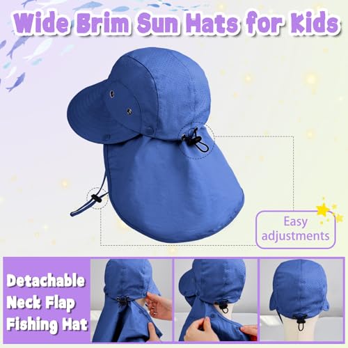 Kids Sun Hat with Detachable Neck Flap for Boys & Girls Wide Brim Fishing Hat for Kids Water Resistant UV Protection - color: 1 Pack-blue