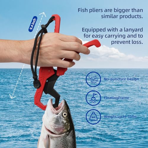 RAWILL Fishing Kit,Filleting Knife,Hook Remover,Fish Grip, Line Cutter,Fishing Scale, Pliers with Lanyards,Not Include Batteries - color: Red 1