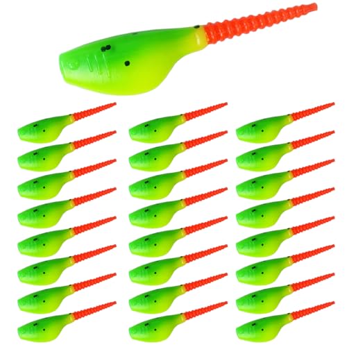 Crappie Lures Kit - Soft Plastic Lures for Trout, Bass, Panfish & Bluegill - 24 Packs - color: Green-yellow-red
