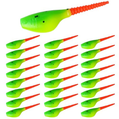 Crappie Lures Kit - Soft Plastic Lures for Trout, Bass, Panfish & Bluegill - 24 Packs - color: Green-yellow-red