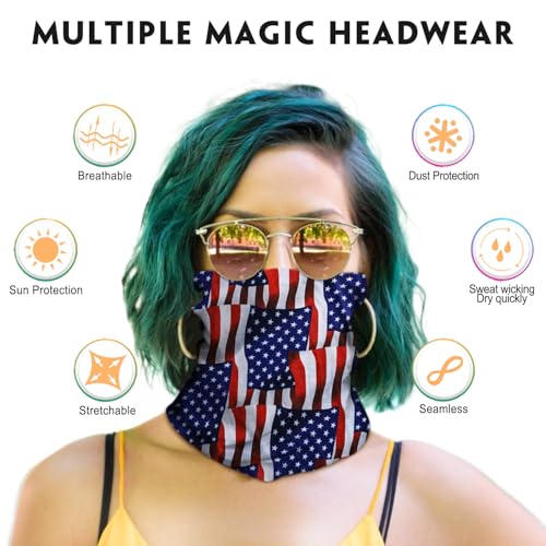 Venswell Neck Gaiter Face Mask Men Women,Seamless Bandana Rave Face Cover Scarf Mask,Balaclava,Headband, Head Wrap,Headwear - color: A-blue+red Flag