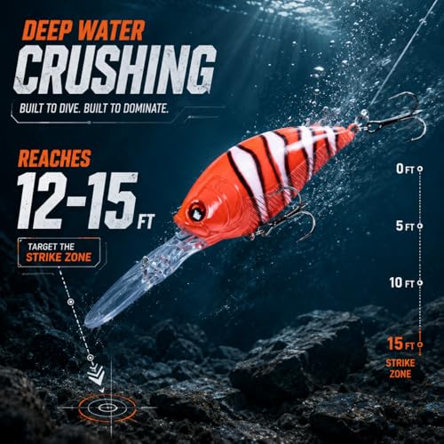 Deep Diving Crankbait Fishing Lure | 12-15ft Bottom Bumping | 0.72oz 4.9in Hard Bait for Bass & Walleye - color: color5