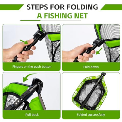 AluFloat X1 Fishing Net with Handle (Fish Net) - Floating Foldable Rubber-Coated Deep Mesh Landing Net for Bass & Fly Fishing - Fishing Gear, Kayak Accessories, Fishing Accessories - color: dark green