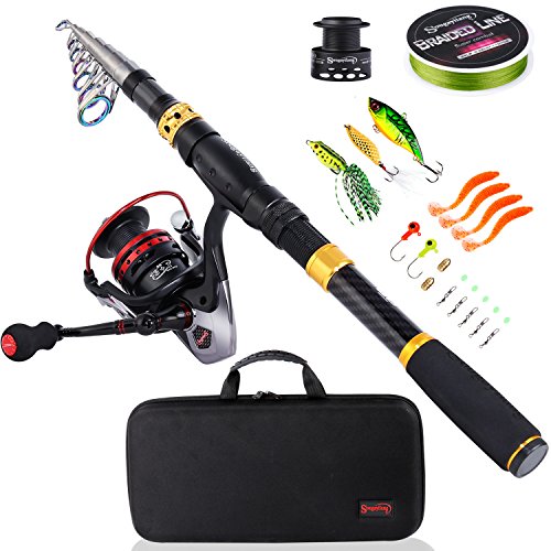 Sougayilang Fishing Rod Reel Combo with Telescopic Fishing Pole Spinning Reel Carrier Bag for Travel Saltwater Freshwater Fishing - size: 7.87 ft, style: B-full Kits With Carrier Case-style 2