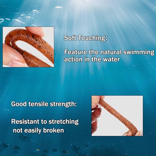 Soft Plastic Worms for Bass Fishing 20pcs FS/RE-09 | Salted ,Soft Plastic ,Fishing Lures ,with Hook Slot ,5.31in ,Saltwater Freshwater ,Bass Baits - color: Color B