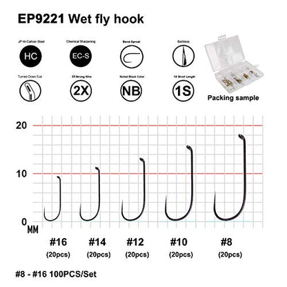 Eupheng Prime Assortment Barbless Fly Fishing Hooks Dry Wet Nymph Streamer Caddis Shrimp Pupea Jig Collection High Carbon Competition