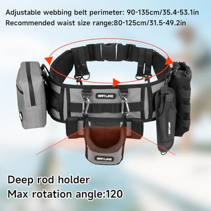 SANLIKE Adjustable Wading Fishing Belt Multi-Pocket Waist Rod Holder Tackle | 35–53in adjustable waist strap, soft mesh padding cuts fatigue, saltproof thick webbing, multi hooks for tackle mounting - color: Gray T2
