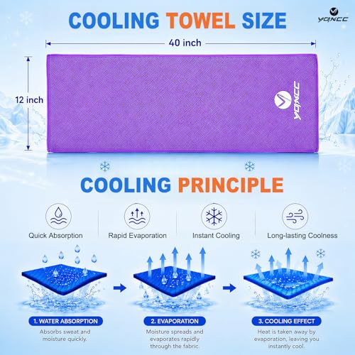 YQXCC 4 Pack Cooling Towels 40"x12", Cold Cool for Neck & Face | Cooling Neck Wraps, Soft Breathable Microfiber Chilly Towels, Ideal for Gym, Yoga, Golf, Running, Camping & Hot Weather - color: Purple*2 + Green*2