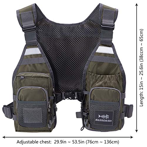 BASSDASH FV08 Ultra Lightweight Fly Fishing Vest for Men and Women Portable Chest Pack - color: Army Green