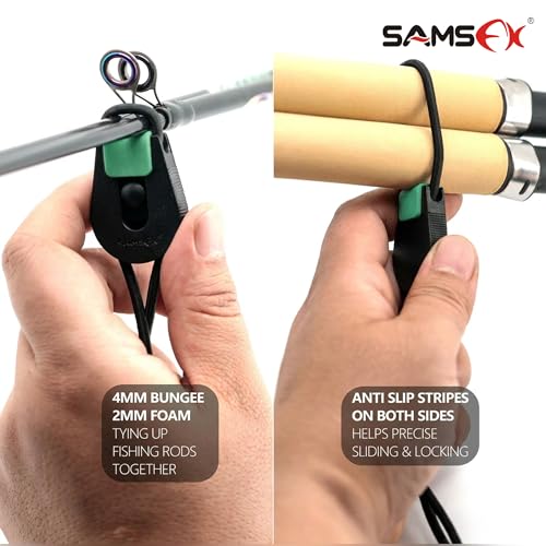 SAMSFX Fishing Rods Belt Stretchy Wrap Pole Straps Elastic Cable Ties for Casting, Spinning & Fly Rods - color: 4pcs, Black & Green
